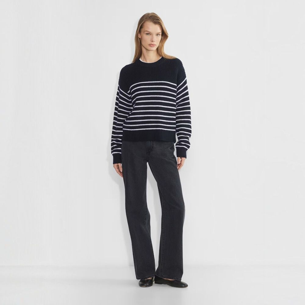 Wilfred Aritzia Maria 100% Merino Wool Striped Crewneck Sweater Medium Black